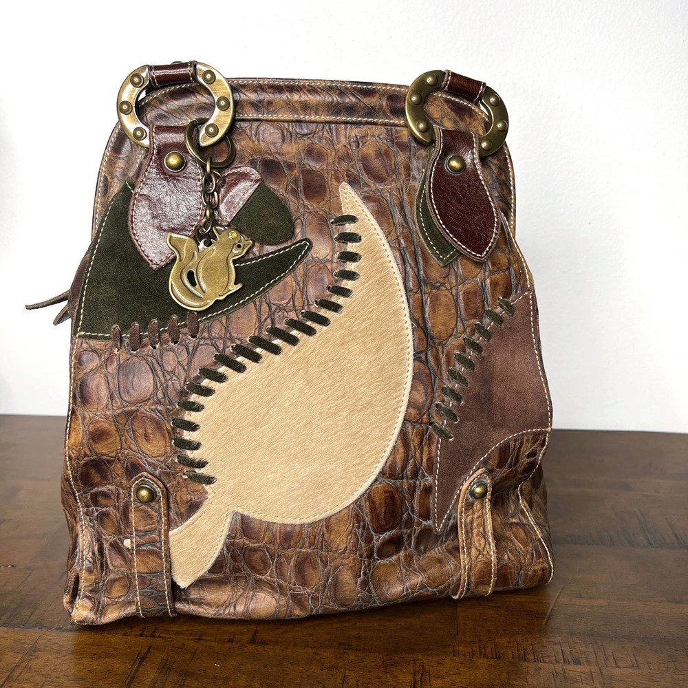 Arcadia Brown and Tan Leather Tote with Bohemian Charm